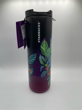 Starbucks Black and Purple Gradient Botanical Travel Tumbler